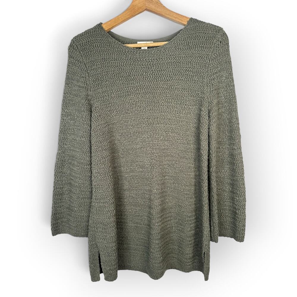 J Jill Women size S Petite Olive Green Open Knit Sweater Textured Casual